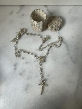 VINTAGE SILVER HAND WRAPPED FILIGREE ROSARY 34” MATCHING BASKET CASE picture