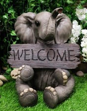 Safari Wildlife Adorable Elephant Pachy Welcome Sign Figurine Patio Decor Statue picture