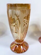 Jeannette Carnival Glass Tumbler Footed Iris Herringbone Marigold 6” Vintage picture