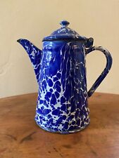 Cobalt Blue & White Swirl Graniteware Enamelware Coffee Pot picture