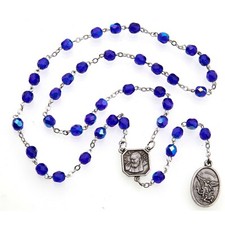 Blue Glass St Saint Michael Padre Pio Guardian Angel Rosary Beads Chaplet 6MM picture
