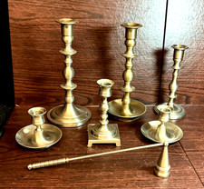LOT OF 6 BALDWIN BRASS CANDLE HOLDERS IN SATIN NICKEL COLOR & ONE IN SATIN BRASS picture