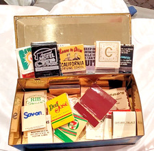 Vintage Advertising Matchbook Lot in Johnston's Chocolates Blue Gold Tin Box picture