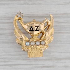 Delta Zeta Lamp Badge 14k Gold Diamond Pearl Sorority Vintage Pin picture