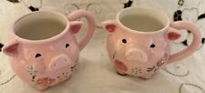 Boston Warehouse Mug Pig Figural Coffee Cup Floral Painted Kitschy - Set Of 2 picture