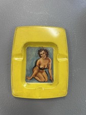 Vintage 1950s Pinup Tin Litho Advertising Ashtray Glamour Girl Sexy Risque Dish picture