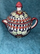 Vintage Talavera Pottery Small Pitcher & Lid  Handmade Tlaxcala, Mexico #FF picture