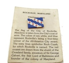 Vintage Rockville Maryland City Flag Lapel Pin Souvenir on Original History Card picture