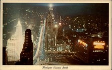 Chicago Illinois Michigan Avenue night aerial view neon lights ~ postcard sku403 picture