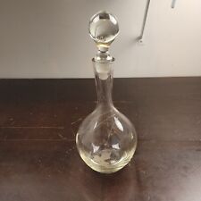 Vintage Etched Grape Leaf Glass Wine Decanter w Stopper MCM Mid Century Modern picture