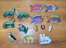 Vtg Animal Magnet Lot Iguana Frog Fish Bear Puffin Shells Tropical Decor Cottage picture