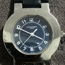 Chaumet Unisex Navy Silver Leather Quartz Watch 30mm Vintage Condition picture