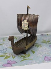 MCM Copper Brass VIKING Long SHIP w/ Coat of Arms Copenhagen Denmark 10 Inch  picture