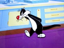 SYLVESTER the CAT Tweety Bird Warner Brothers 1980s WB PRODUCTION CEL & DRAWING picture