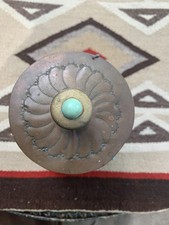 Vtg Southwest Native American Copper Box Tobacco Container Turquoise Navajo picture