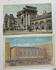 2 Lot Vintage Postcards~Boston MA~1893 and 1928 North Railroad Stations picture