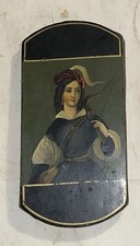 Antique Cheroot Cigar Tobacco Lady Archer Oil Portrait Lacquerware Paper Mache picture