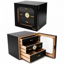 Cigar Cabinet Humidor – 3 Drawers, Mahogany-Lined Interior, Front Display Window picture