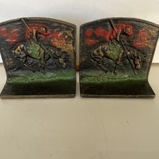 ANTIQUE VINTAGE End of the Trail Cast Bookends Bronzed Colorized Western #614 picture