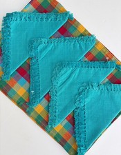 Niki International Plaid Placemats and Napkin Set 1980's, Colorful Table Linens picture