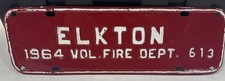 Vtg Exp Virginia License Plate Tax Topper Elkton 1964 Fire Department Tag Sign picture