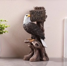 Patriotic American Bald Eagle Statue with “Home Of The Brave” Sign Hand-Painted picture
