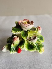 Vintage Porcelain Flower Figurine Pink Roses Ceramic Floral Cluster Centerpiece  picture