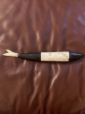 Vintage Carved Bone And Ebony Wood Indigenous Art Fish 13.75” picture