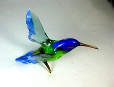 blown glass bird hummingbird  blue murano style figurine ornament art 3.8