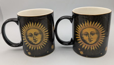 Vtg Cypress Home Set of 2 Celestial Mugs Gold Sun Moon Stars 90s Whimsical picture