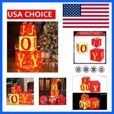 3 Sets Extra Large Christmas Lighted Gift Boxes 8.1'' 10.5'' 12.5'' Joy Prese... picture
