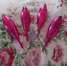 4 PINK VINTAGE, SHABBY NOT CHIC, SOME SAY, RAUNCH? CHRISTMAS ORNAMENT, PYRAMID  picture