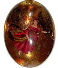 Angel In Glass Ornament 3D by Roman Gilded Gold Look Solid Back Glass Front 5.5