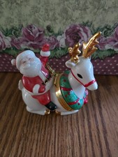 Lenox Santa riding a reindeer Christmas ceramic porcelain trinket hinged box picture