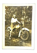Vintage 1940s Photograph Beautiful Woman Riding Antique  Motorcycle B&W picture