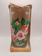 Vintage 16oz Anchor Hocking Beverageware Iced Tea Glass Tumbler Red Flowers NEW picture