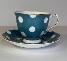 Royal Albert Teal Polka Dot Tea Cup & Saucer Set Bone China Vintage RARE Blue picture