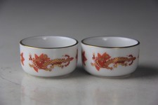 Pair of Meissen Porcelain Red Ming Dragon Tealight Holders Rare picture