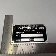 VTG J. Cartwright & Son Malaga California Blank Name Plate Badge Tag NEW picture