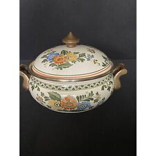 Vintage ASTA Enamelware 2 Quart Casserole Pot w/ Lid Floral Dutch Oven Germany picture