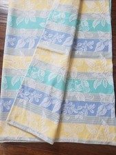 Vintage French Country Jacquard Woven Damask Tablecloth Pastal Floral Striped picture
