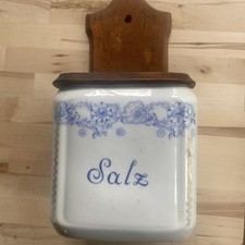 Vintage  Beyer & Bock - Ceramic Wall Mount Kitchen Salt Box Container With Lid picture