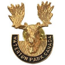 Vintage Waterton Park Canada Moose Head Gold Tone Travel Souvenir Pin picture