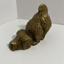 Vintage Cast Iron Shaggy Dog Playing Sm Statue 3.5” Kneeling Puppy Gold picture