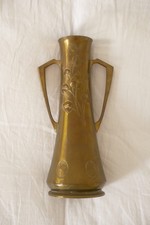Attractive 1900s Jugendstil Art Nouveau Patinated Floral Leaf Brass Handled Vase picture