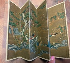 Vintage Mini Japanese Folding Screen Gold Print Four Seasons Japan picture
