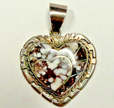 Navajo Ronald Tom RT Wild Horse Sterling Silver Double Heart Navajo Pendant 6.4g picture