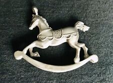 Pewter ROCKING HORSE Baby Gift Boy Girl Carousel Silver Metal Figure Figurine J picture