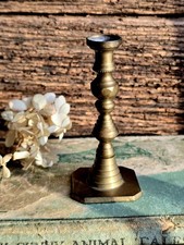 Vintage Small Brass Mini Candle Holder Primitive Rustic Décor Taper Holder 4” picture