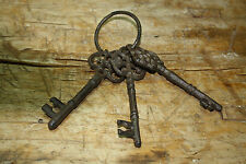 Set of 3 CAST IRON JAIL Keys House RUSTIC WESTERN CHURCH Key Ring Lock SKELETON picture